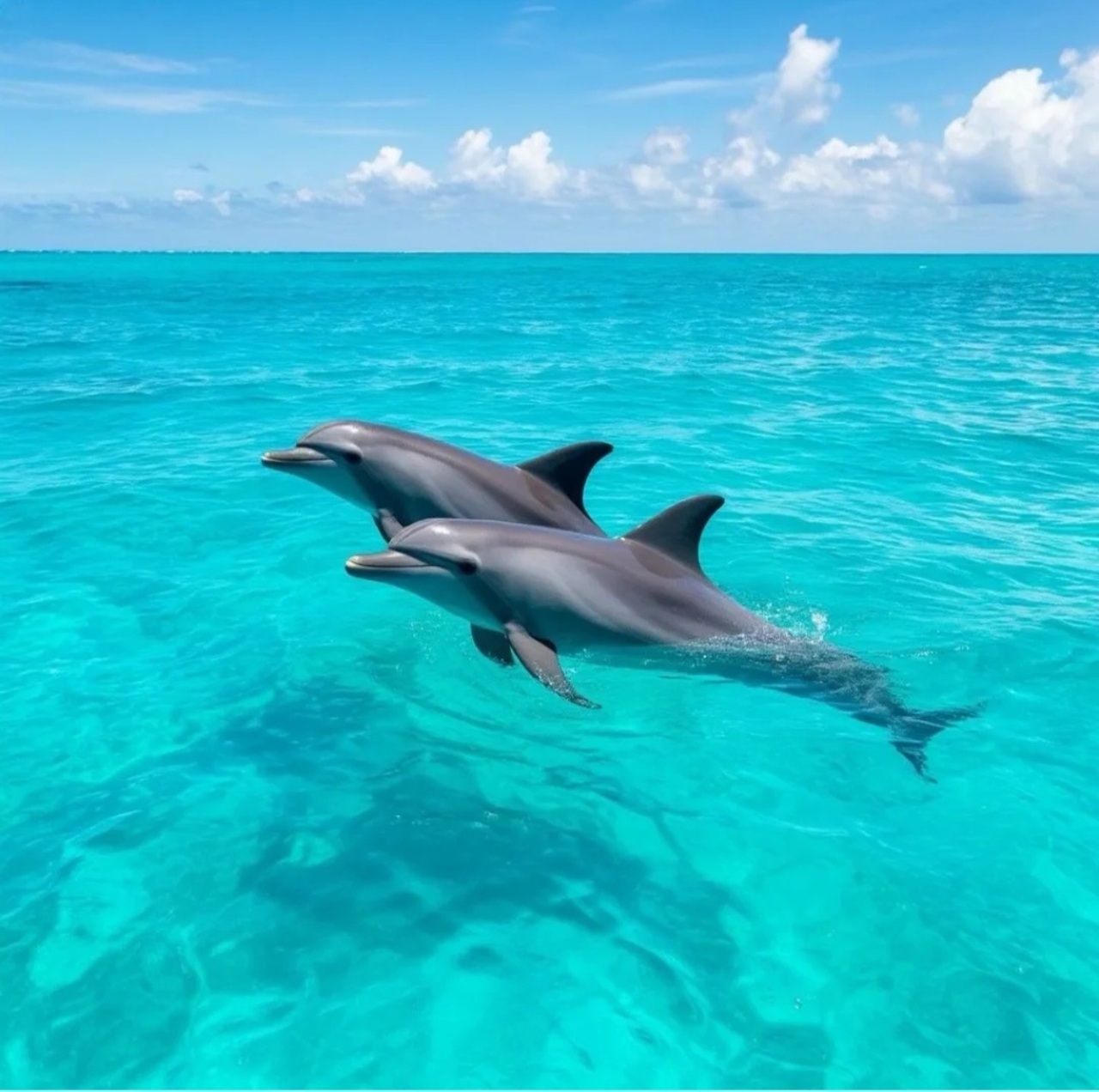 Two dolphins swimming